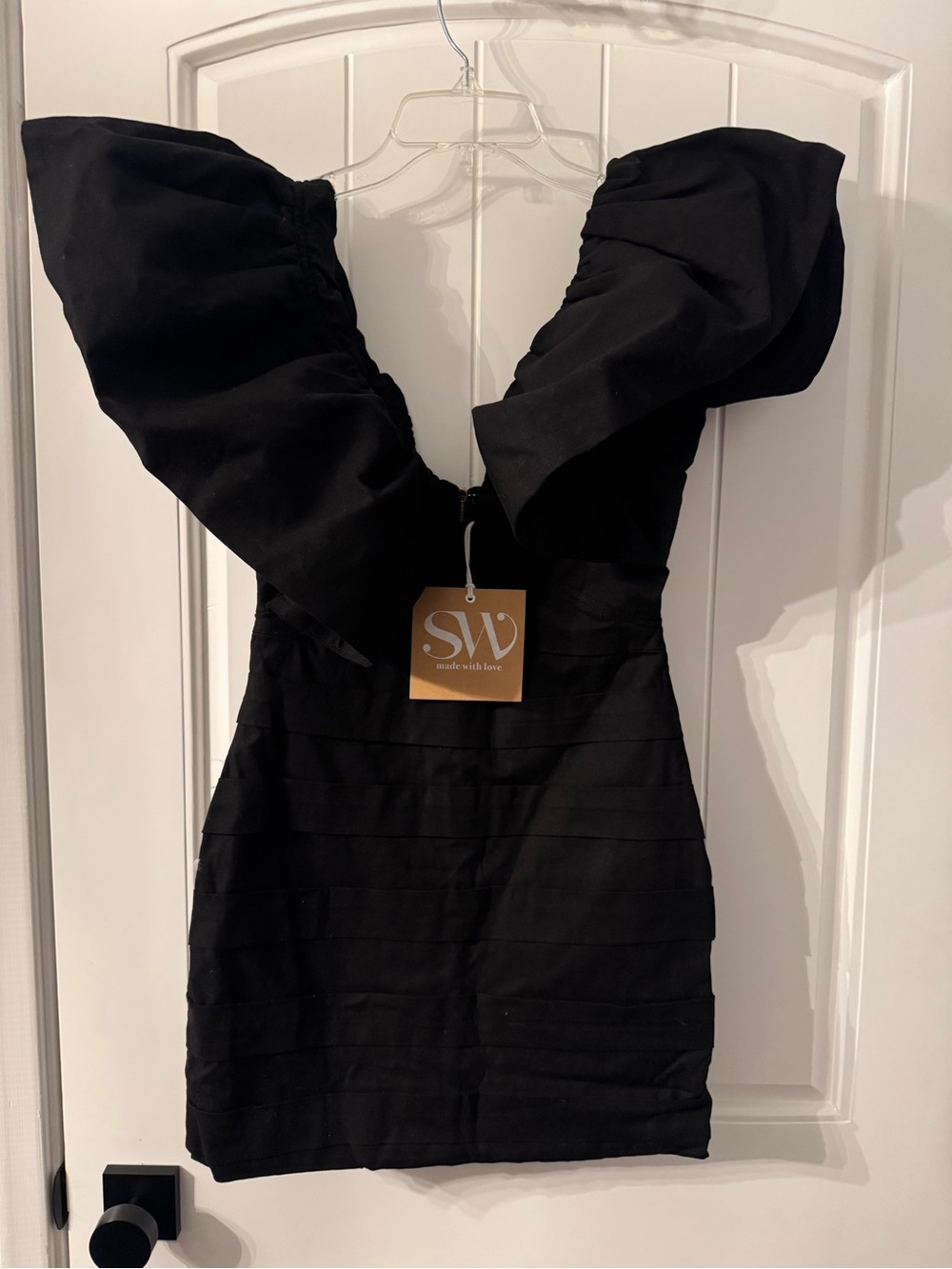 Black Ruffle-Shoulder Mini Dress